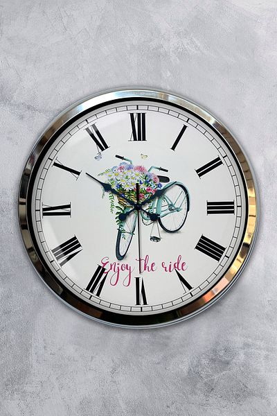 Kasva Concept Cadou 40 Cm Ceas de Perete Bicicletă Metal Cromat