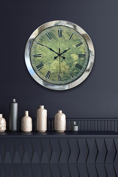 Kasva Concept 36 cm Chrome Metal Green Pattern Wall Clock