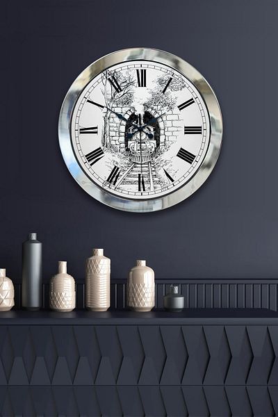 Kasva Concept Gift 36 cm Chrome Metal Train Wall Clock