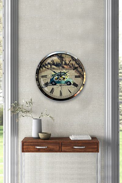 Kasva Concept Gift 40 cm Chrome Metal Tosbağa Wall Clock