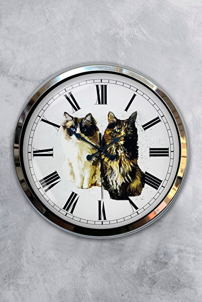 Platin Saat هدية ساعة حائط على شكل قطة من معدن الكروم مقاس 40 سم