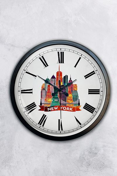 Kasva Concept Gift 40 cm Black Metal New York Themed Wall Clock