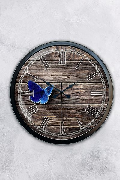 Kasva Concept Gift 40 cm Black Metal Butterfly Wall Clock