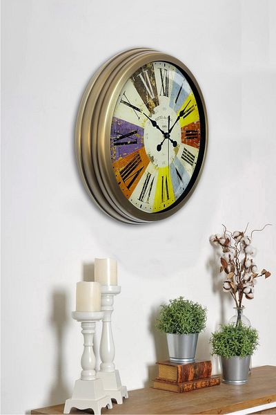Kasva Concept Gift 40 cm Antique Metal Colorful Wall Clock