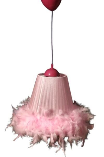 TEKAY AYDINLATMA Pink Feather Chandelier Girl's Room Baby Room Bedroom Chandelier with Pink Plastic Hanger