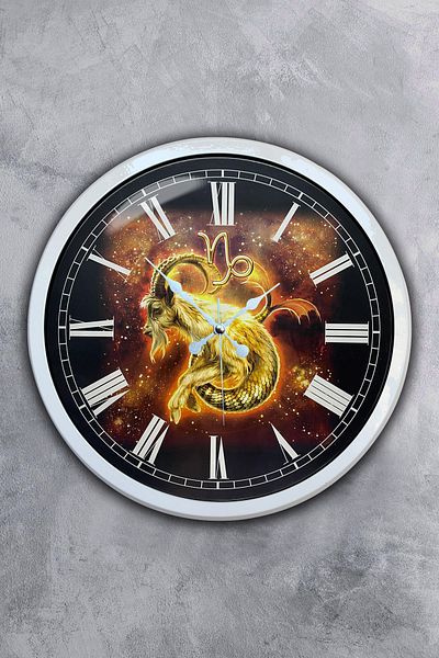 Kasva Concept Gift 40 cm White Metal Capricorn Sign Wall Clock
