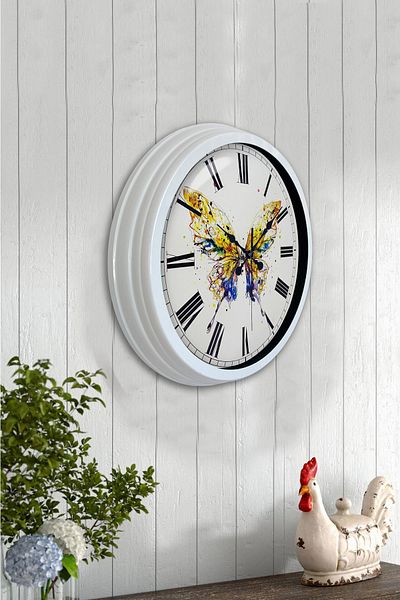 Kasva Concept Gift 40 cm White Metal Butterfly Wall Clock