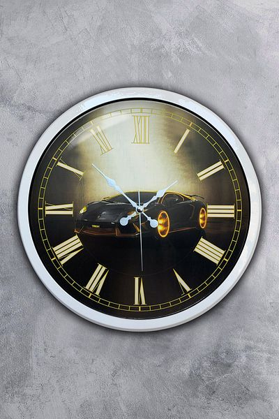 Kasva Concept Δώρο 40 εκ. Λευκό Μεταλλικό Ρολόι Τοίχου Αυτοκινήτου