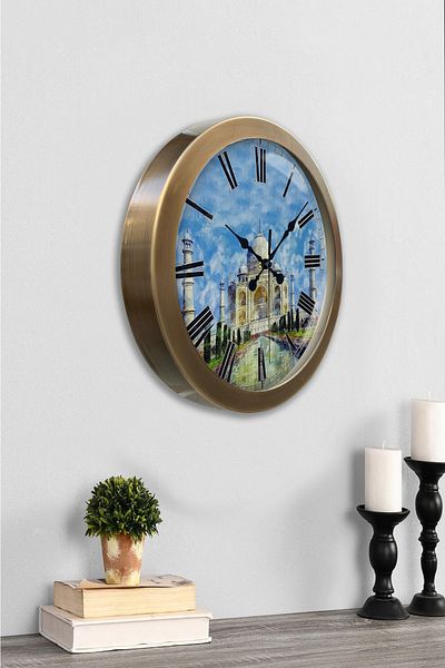 Kasva Concept Gift 36 cm Antique Metal Taj Mahal Wall Clock