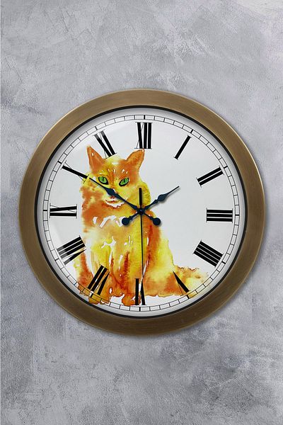 Kasva Concept Gift 36 cm Antique Metal Cat Wall Clock