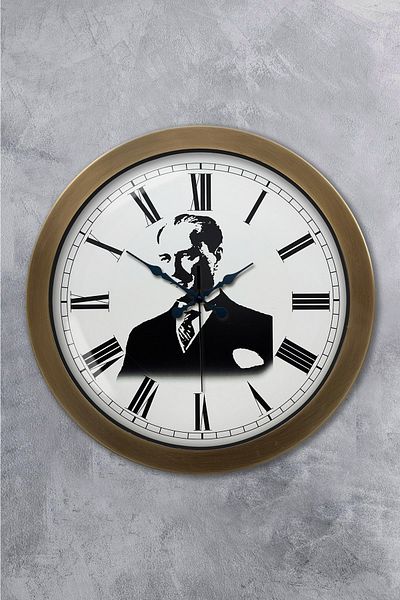 Kasva Concept Gift 36 cm Antique Metal Ataturk Wall Clock