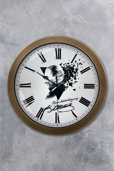 Kasva Concept Gift 36 cm Antique Metal Ataturk Wall Clock