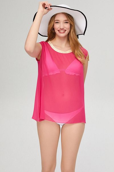 Deafox Φούξια γιακά Λεπτομερές Chiffon Pareo