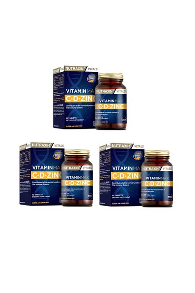Nutraxin VitaminMax-VitaminC,VitaminD and Zinc Supplement (60 Tablets X3 Pieces)