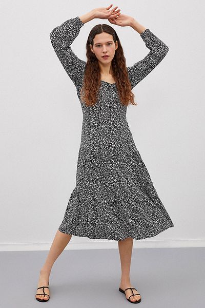 Koton Schwarzes gemustertes Damenkleid