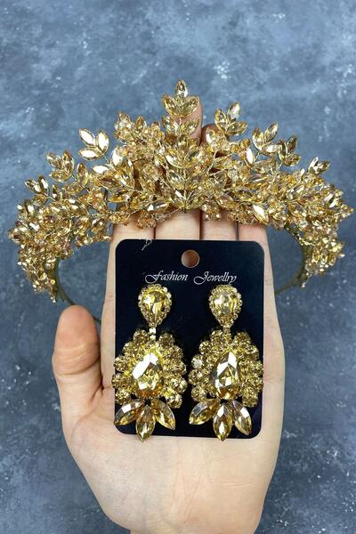 FdayAksesuar Set de coroană de mireasă și cercei cu trei elemente în culoarea...