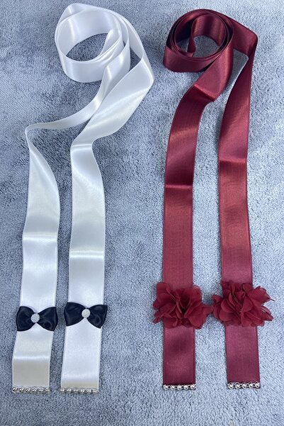 Hobigram Bordo Beyaz Gelin Damat Takı Kurdelesi Takı Merasimi Papyonlu Güllü ...