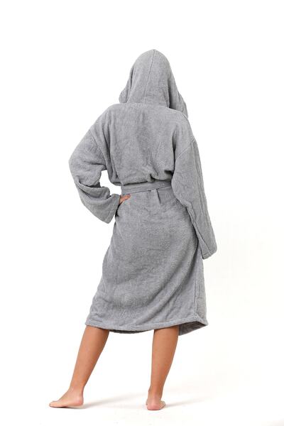 vivamaison 100% Cotton Hooded Towel Curl Adult Bathrobe Anthracite