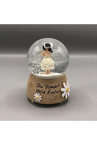 Patavat Yan Flüt Çalan Papatyalı Kız Işıklı & Müzikli Kar Küresi