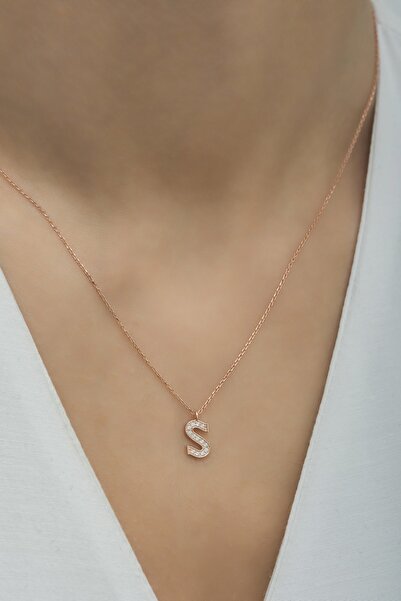 klas gümüş Gümüş Zirkon Taşlı S Harfi Kolye