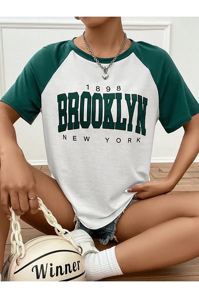 Keywest Tricou oversize Nefti cu mâneci imprimate Brooklyn Ny 1898 alb