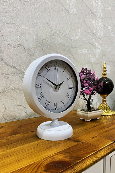Genel Markalar 25x20 Cm Beyaz Metal Lüks Masa Saati
