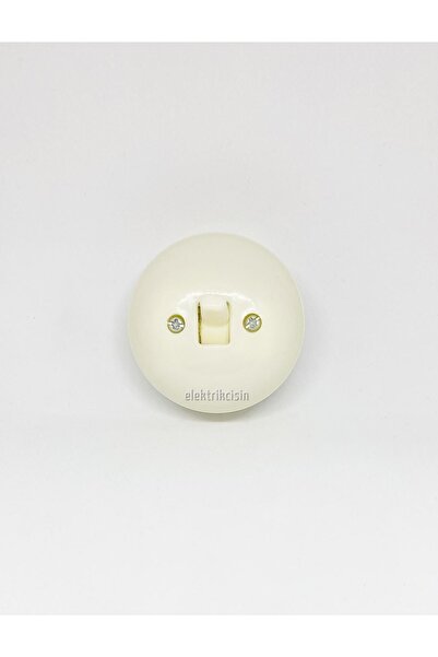 Elektrikcisin Sıva Üstü - Krem - Eski Tip - Yuvarlak Anahtar - 10 Adet