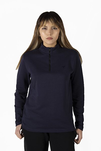 ADEGO Women's Navy Blue Half Zipper Basic Solid Color Trend Sweatshirt