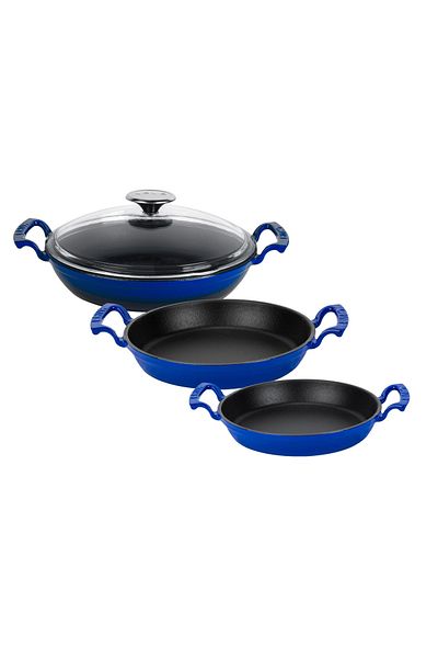 Lava 3-Piece Blue Saucepan Set with Glass Lid (16 Cm - 20 Cm-24cm)