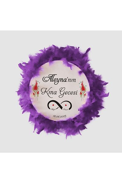 BAKSEPETE Name Printed, Leather Tambourine, Henna Tambourine (32 CM LARGE SIZE-PURPLE FEATHER)