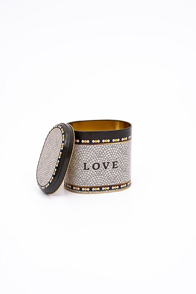 EVLE Er004-1e Mosaic Love Patterned Oval Metal Storage Container 11x15 Cm