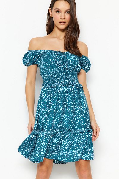 Trendyol Collection Mini tkané tkané šaty s květinovým vzorem do pasu TWOSS23EL01754