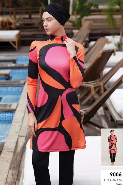 ROZAMAY Γυναικείο μακρυμάνικο Lycra Full Covered Hijab μαγιό 9006 Μαύρο