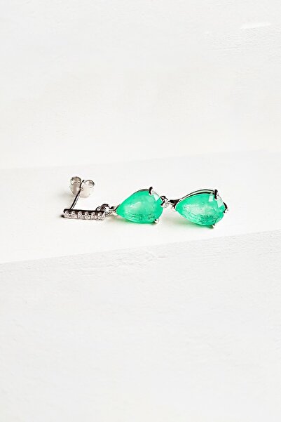 MorMajor Silver Tekli , Ithal Paraiba Tourmalin Taşlı Damla Kesim Gümüş Küpe