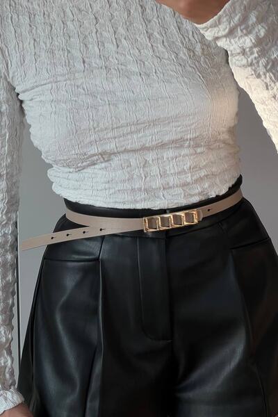 Liveyn Design Curea subțire din piele cu cataramă geometrică