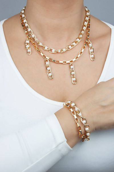 Liveyn Design Pearl Detail Necklace Bracelet Set