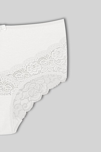 HNX Ecru Cotton Front Back V Lace High Waist Plus Size Women's Panties