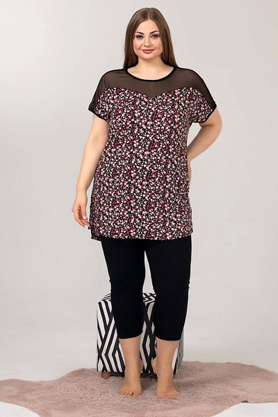 Jenny Daphne Lady Short Sleeve Large Size Capri Pajamas Set 10634