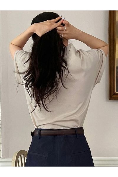 BYMEER Μπλουζάκι Unisex Beige Classical Printed Crew Neck Oversize