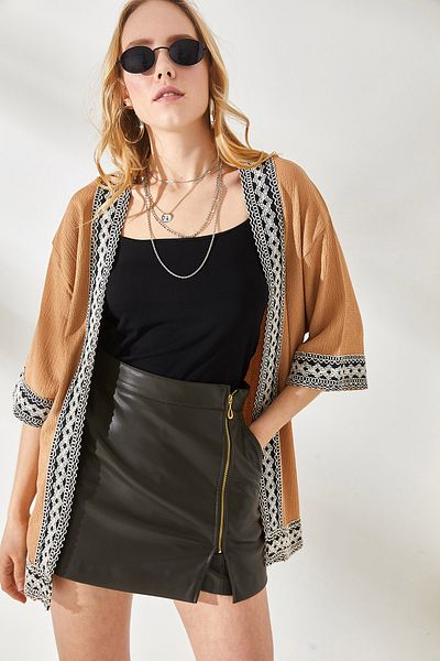 Olalook Dámské velbloudí kimono s texturou Kaftanu KMN-00000055
