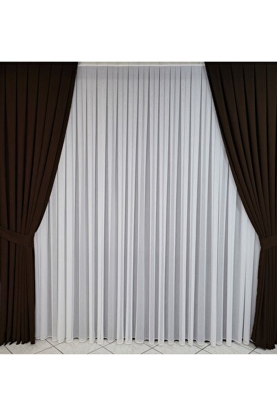 Yuka Diamond Double Wing Bitter Brown Velvet Textured Sparse Pleated Plain Island Background Curtain Plain 90 X 250