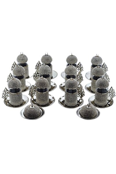 HitDukkan Swarovski Kristal Taşlı Bakır Dövme 12 Adet Su Bardağı,2 Adet Şeker...