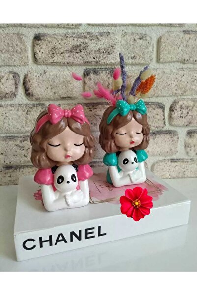 FLORADA Dekoratif 2'li Cici Kızlar Masa Üstü Kalemlik, Sukulent Saksı, Düzenl...