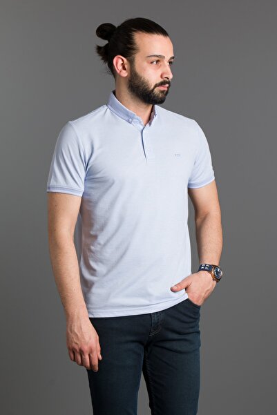 ZEKİ ÖZER Erkek Mavi Basic Polo Yaka T-shirt