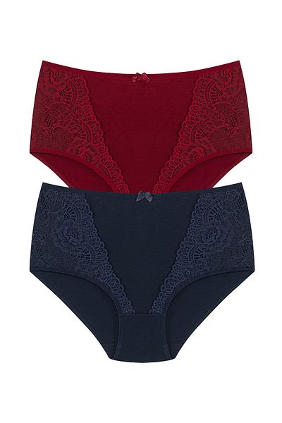 HNX 2 Πακέτα Ψηλόμεση Plus Size Δαντέλα Λεπτομέρεια Βαμβακερά Bato Γυναικεία κιλότα