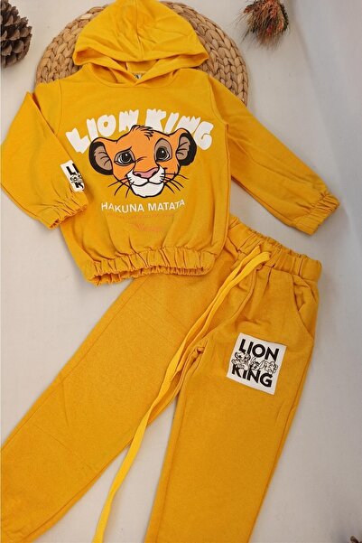 dubi baby Hardal Kapşonlu Lion King Desen Çucuk Eşofman Takımı