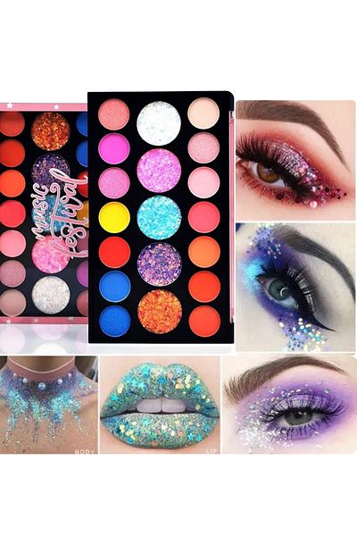 Deep Passion New Design - Glittered 19-Piece Music Festival Eye Makeup Eyeshadow Palette