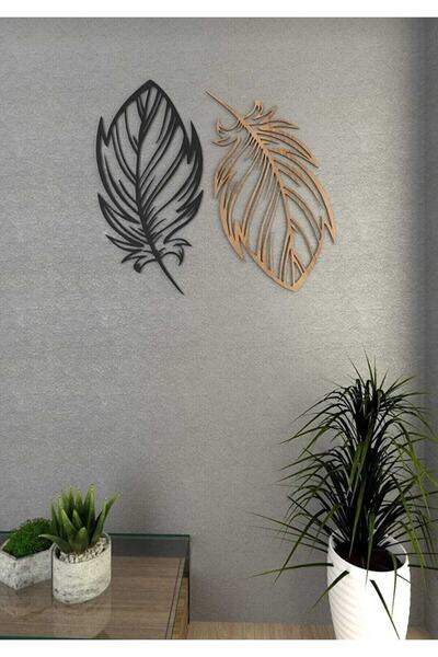 10kdekor Kuş Tüyü Ahşap 2li Dekoratif Duvar Dekoru