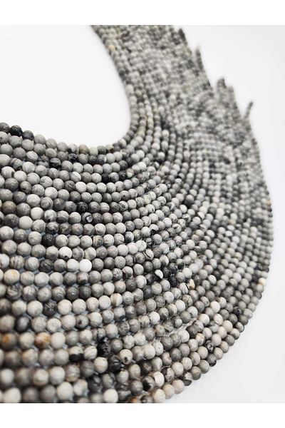 Yüksel Boncuk Σειρά από φυσική πέτρα 4 mm Grey Japer