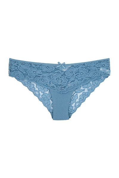 Zena Chiloți slip damă cu dantelă albastră din bumbac